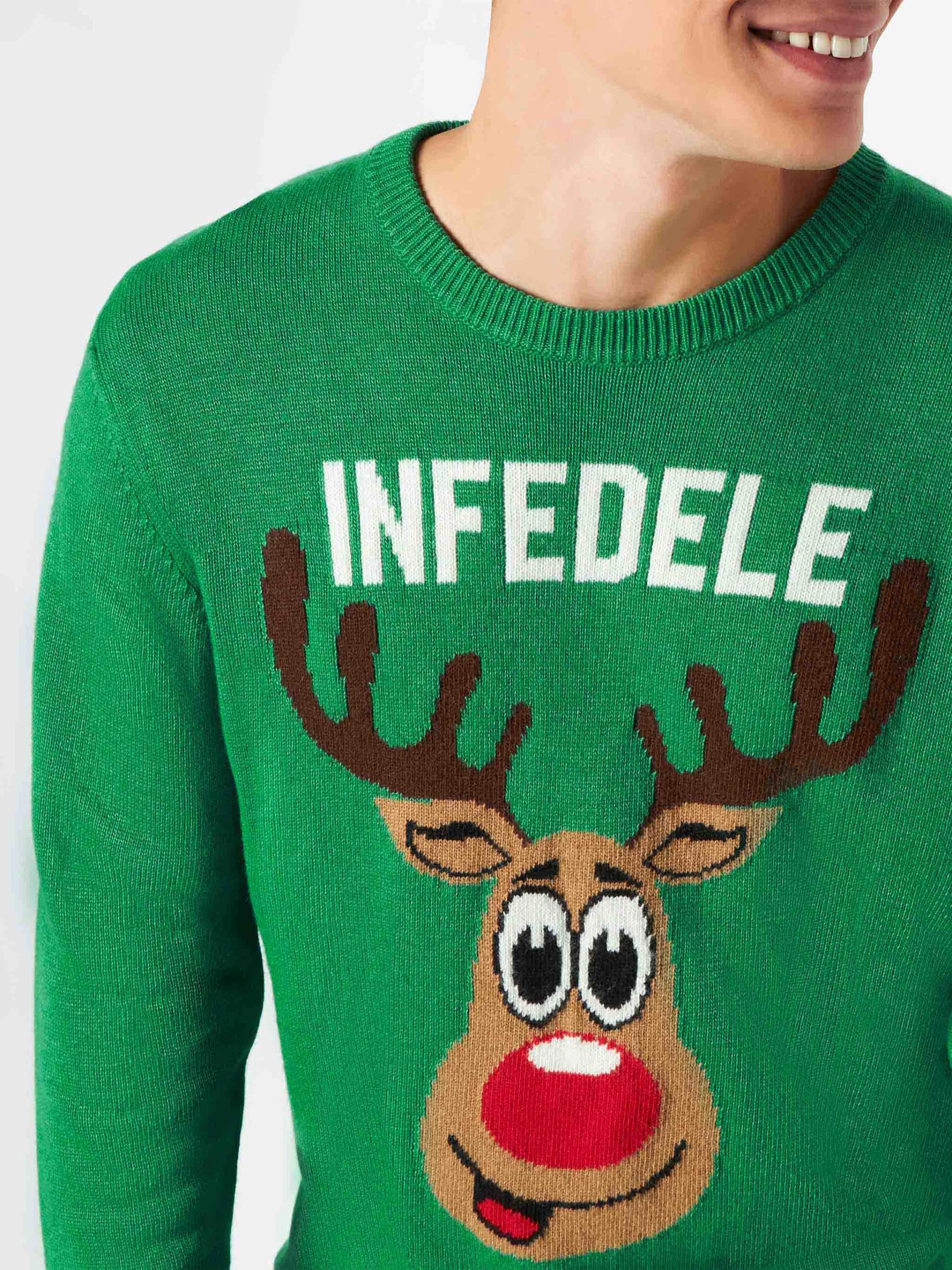 Man Green Sweater With Infedele Print - Image 2