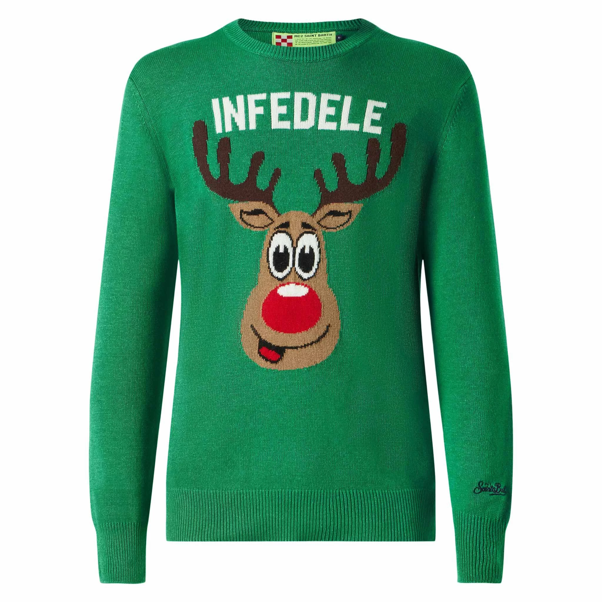 Man Green Sweater With Infedele Print - Image 4