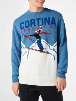 Man Light Blue Sweater With Cortina Postcard Print