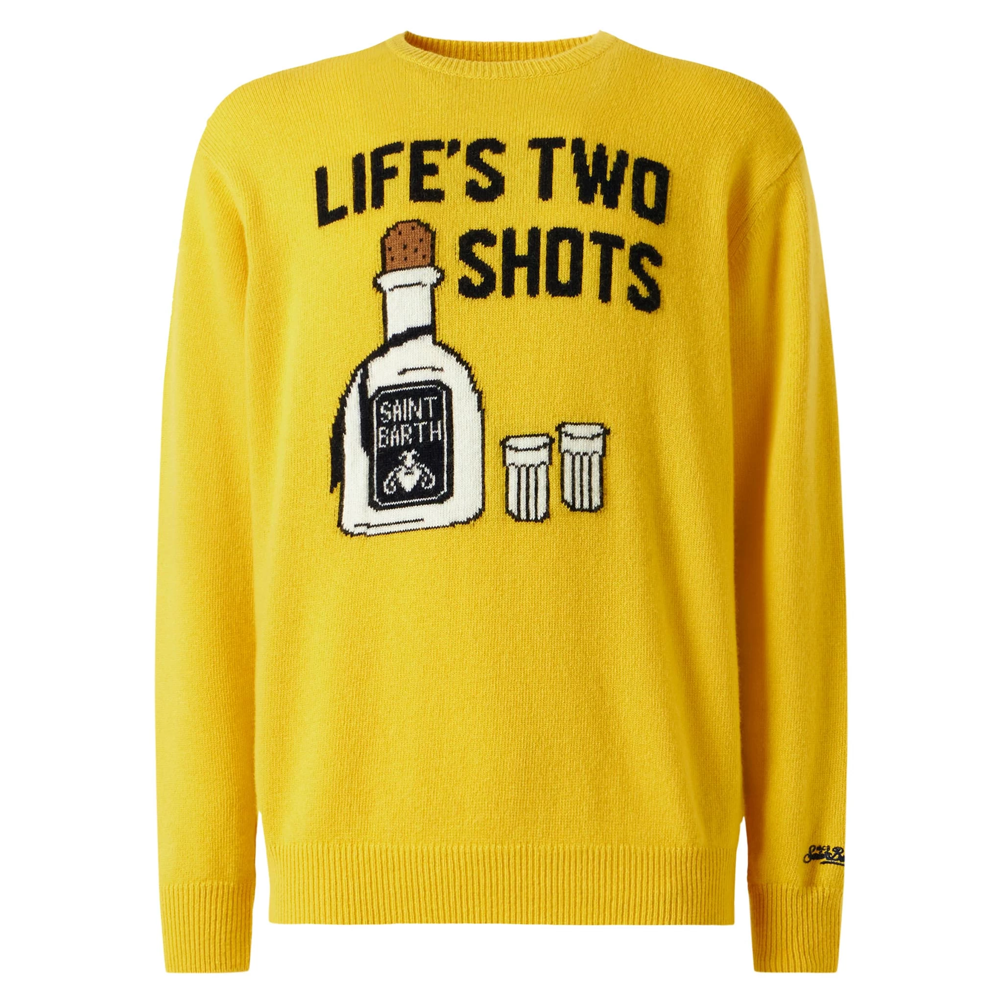 MC2 Saint Barth Man Yellow Sweater With "Life's Two Shots" Lettering - Image 4