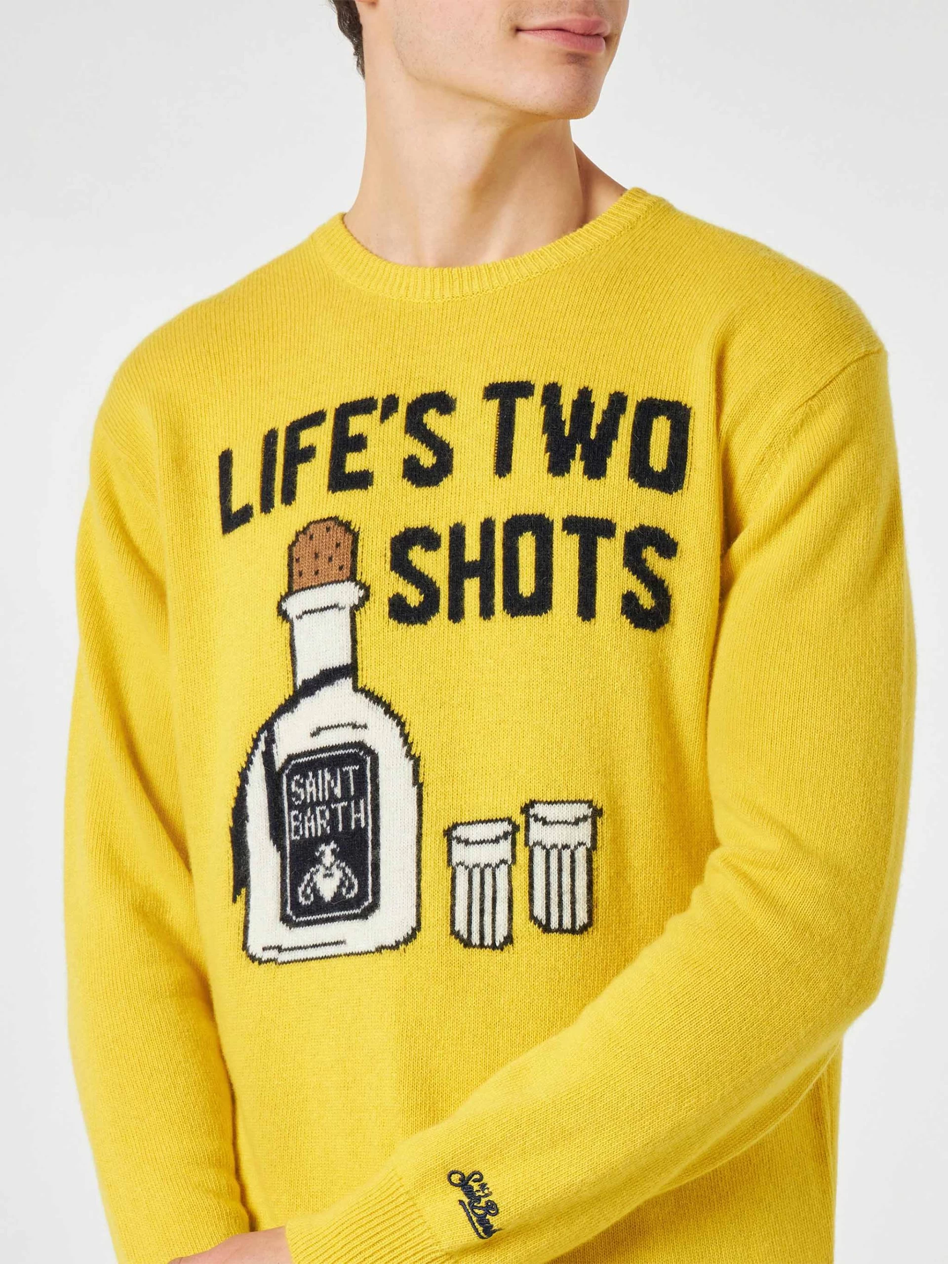 MC2 Saint Barth Man Yellow Sweater With "Life's Two Shots" Lettering - Image 2