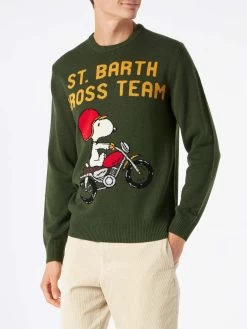 MC2 Saint Barth Man Military Green Sweater With Snoopy Print | PEANUTS™ SPECIAL EDITION