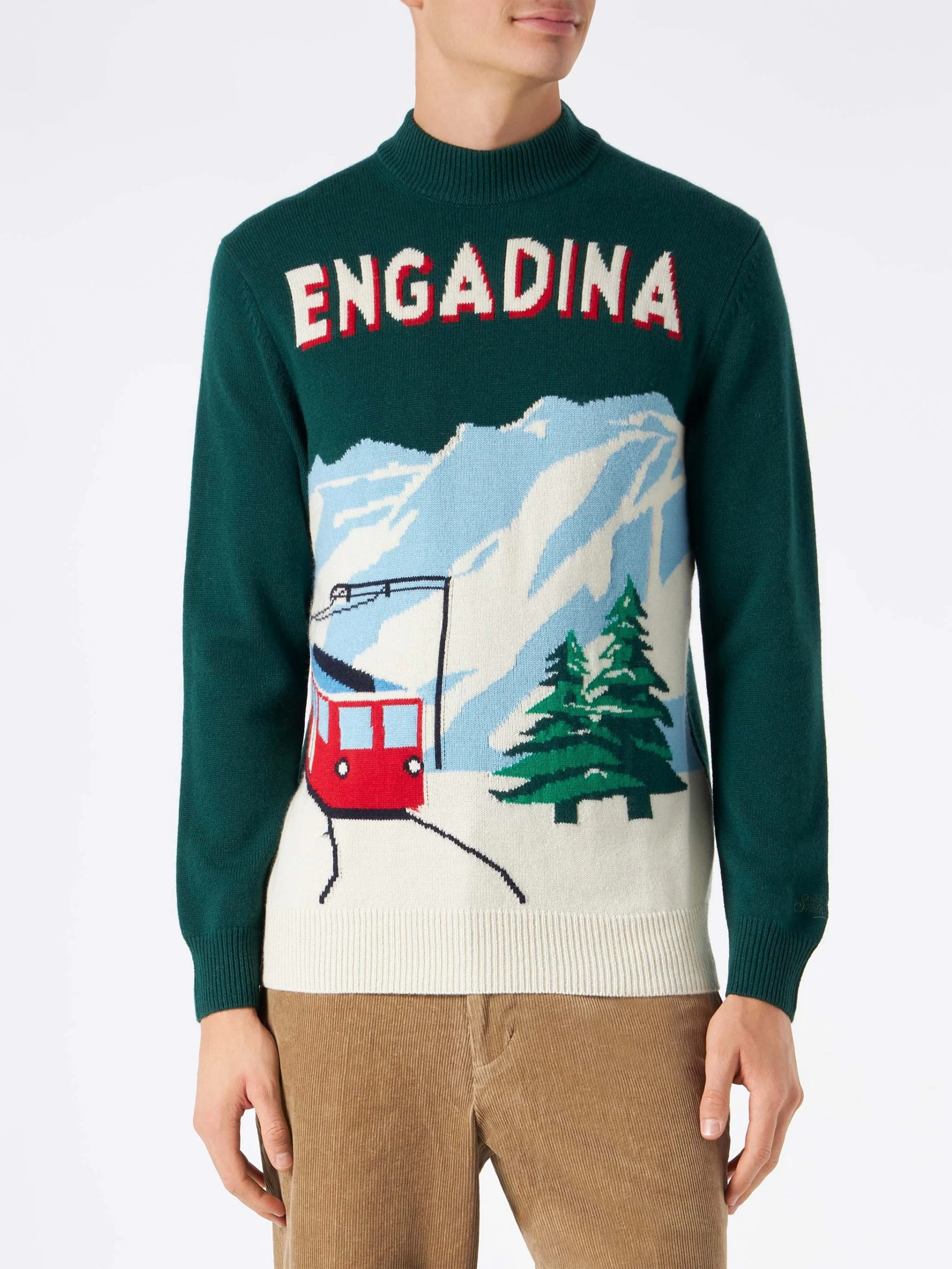 MC2 Saint Barth Man Green Sweater With Knitted Postcard - Image 2