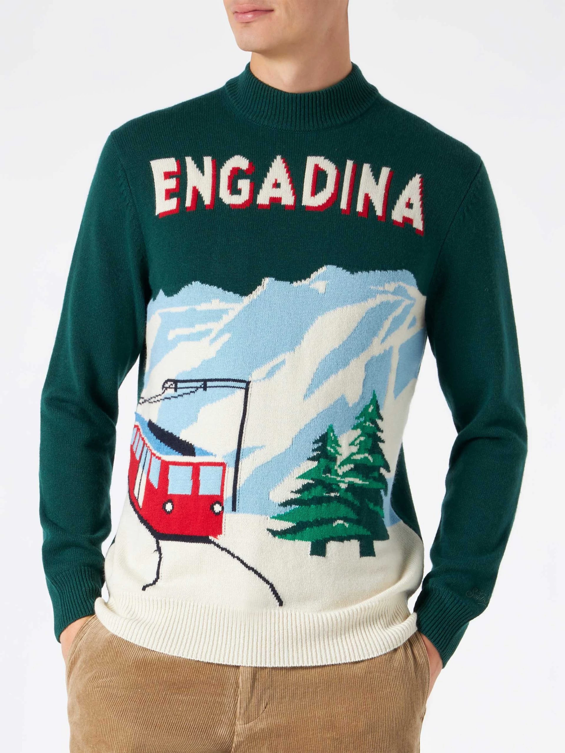 MC2 Saint Barth Man Green Sweater With Knitted Postcard