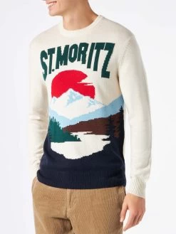 MC2 Saint Barth Man Sweater With St.Moritz Postcard Print