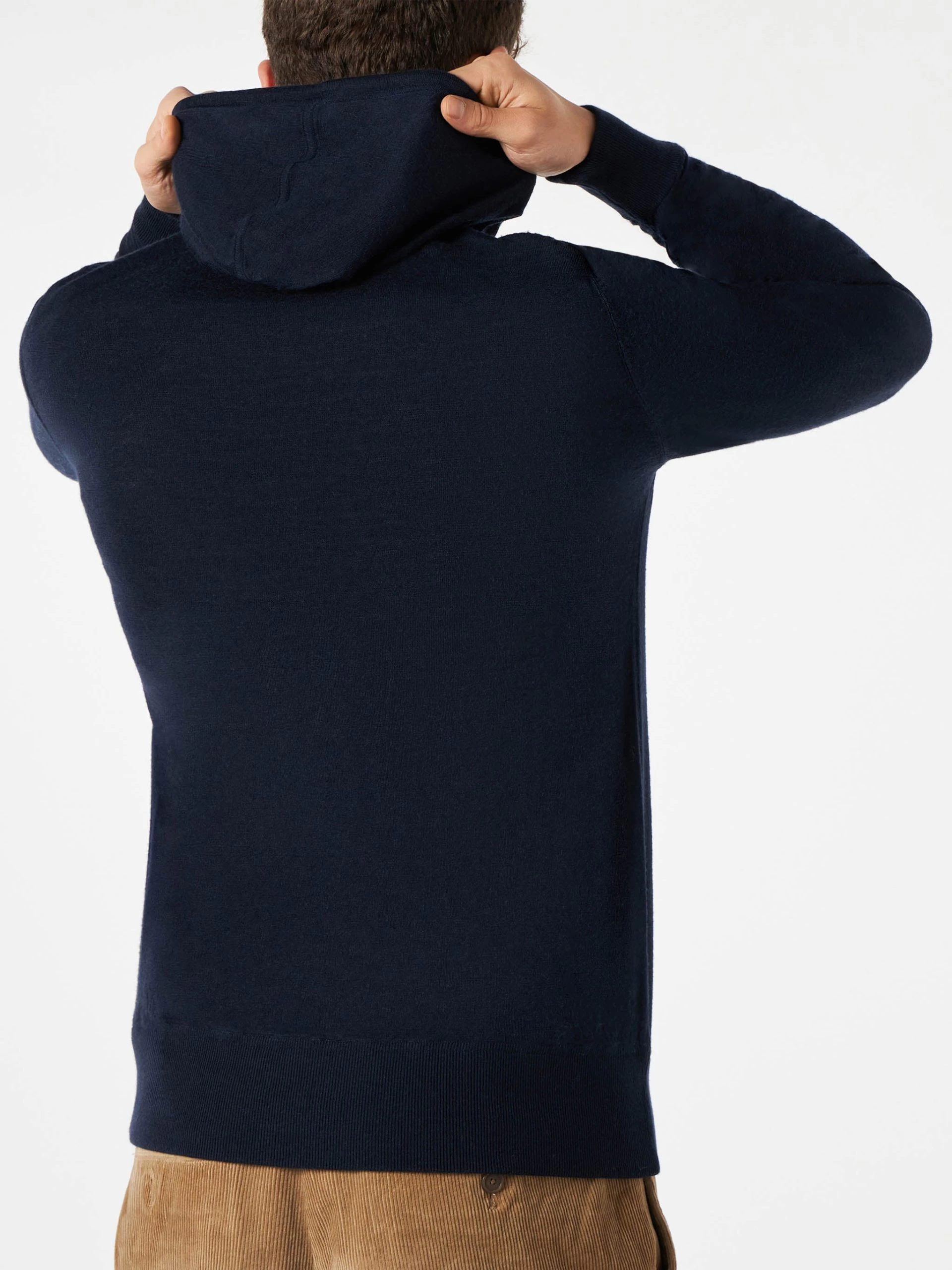 Man Navy Blue Hoodie Sweatshirt - Image 3