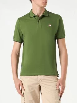 MC2 Saint Barth Military Green Piquet Polo With St. Barth Check Logo