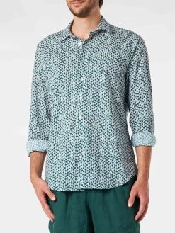 MC2 Saint Barth Man Muslin Cotton Sikelia Shirt With Palms Print