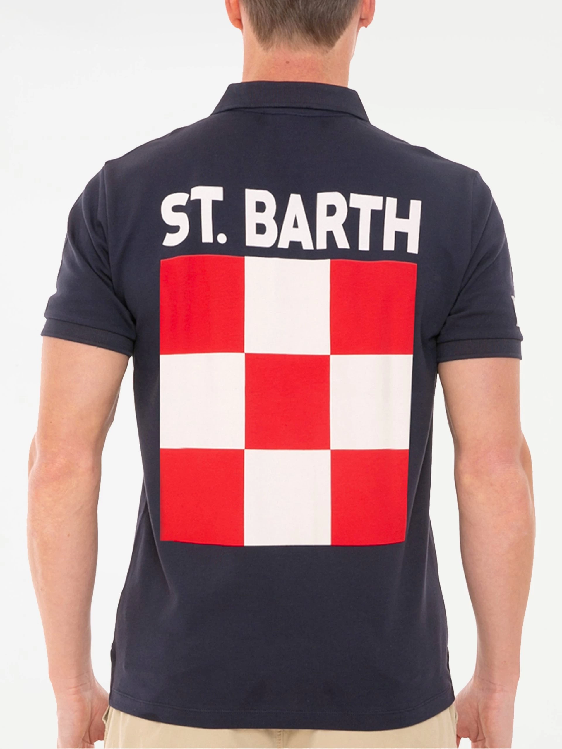 Blue Piquet Polo With St. Barth Check Logo - Image 2