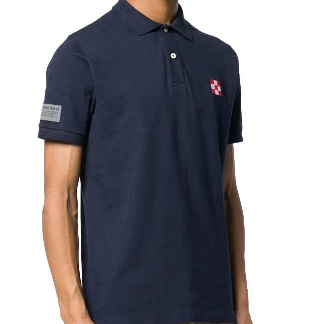 Blue Piquet Polo With St. Barth Check Logo - Image 3
