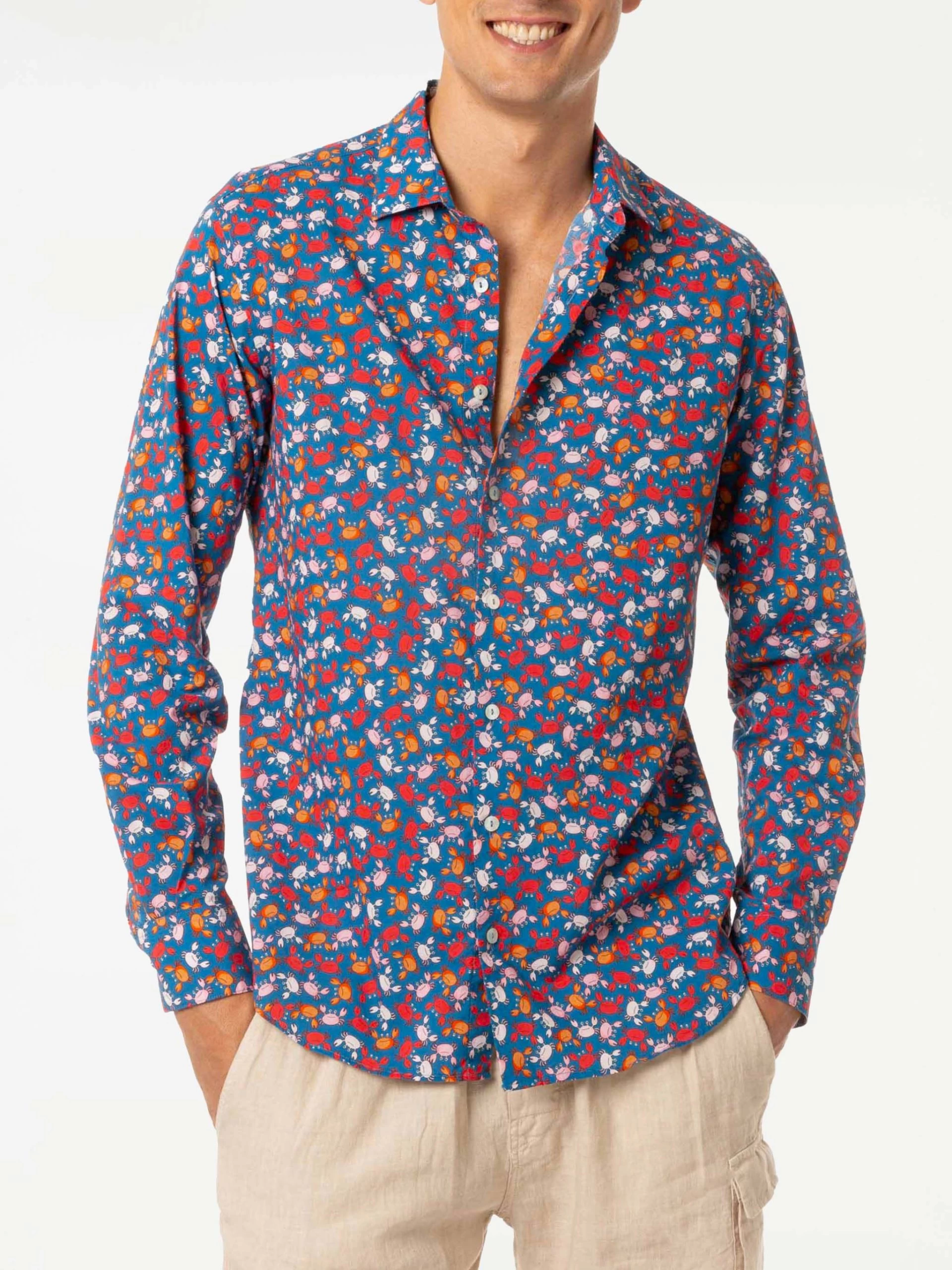 MC2 Saint Barth Man Muslin Cotton Sikelia Shirt With Crab Print