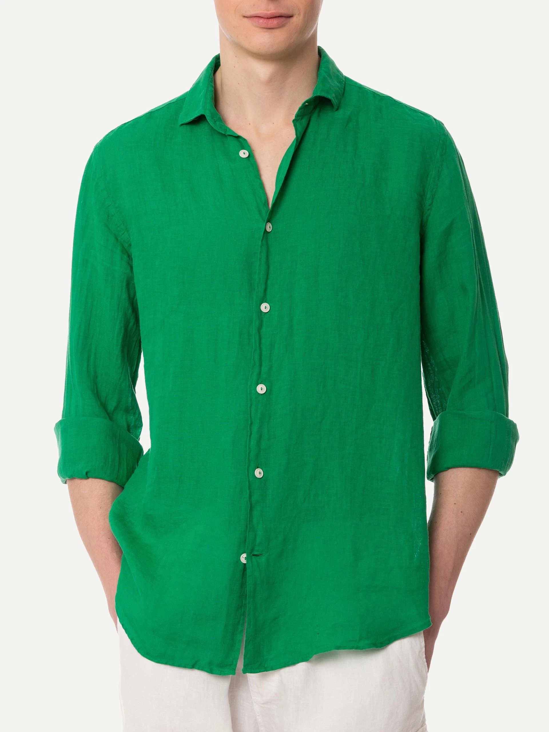 MC2 Saint Barth Man Green Linen Pamplona Shirt