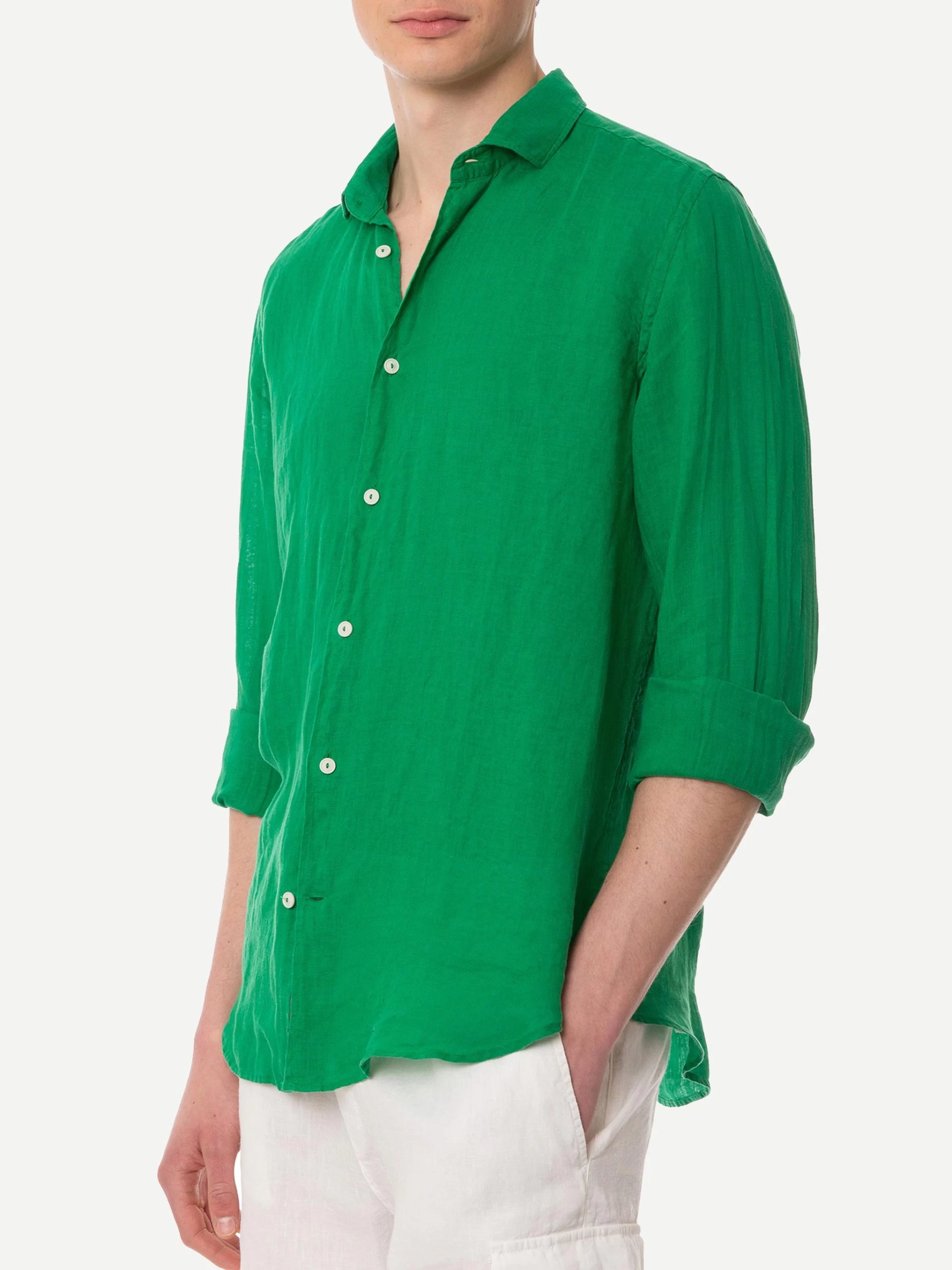 MC2 Saint Barth Man Green Linen Pamplona Shirt - Image 2