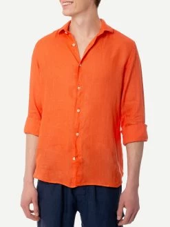 MC2 Saint Barth Man Water Color Orange Linen Pamplona Shirt