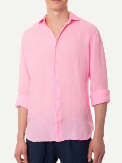 MC2 Saint Barth Man Water Color Fluo Pink Linen Pamplona Shirt