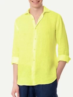 MC2 Saint Barth Man Fluo Yellow Linen Pamplona Shirt