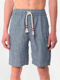 Striped Denim Color Linen Bermuda Shorts