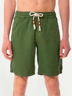 Military Green Linen Bermuda Short