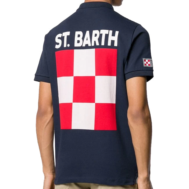 Blue Piquet Polo With St. Barth Check Logo - Image 6