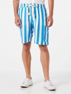 MC2 Saint Barth Man Linen Bermuda Shorts With White And Bluette Stripes