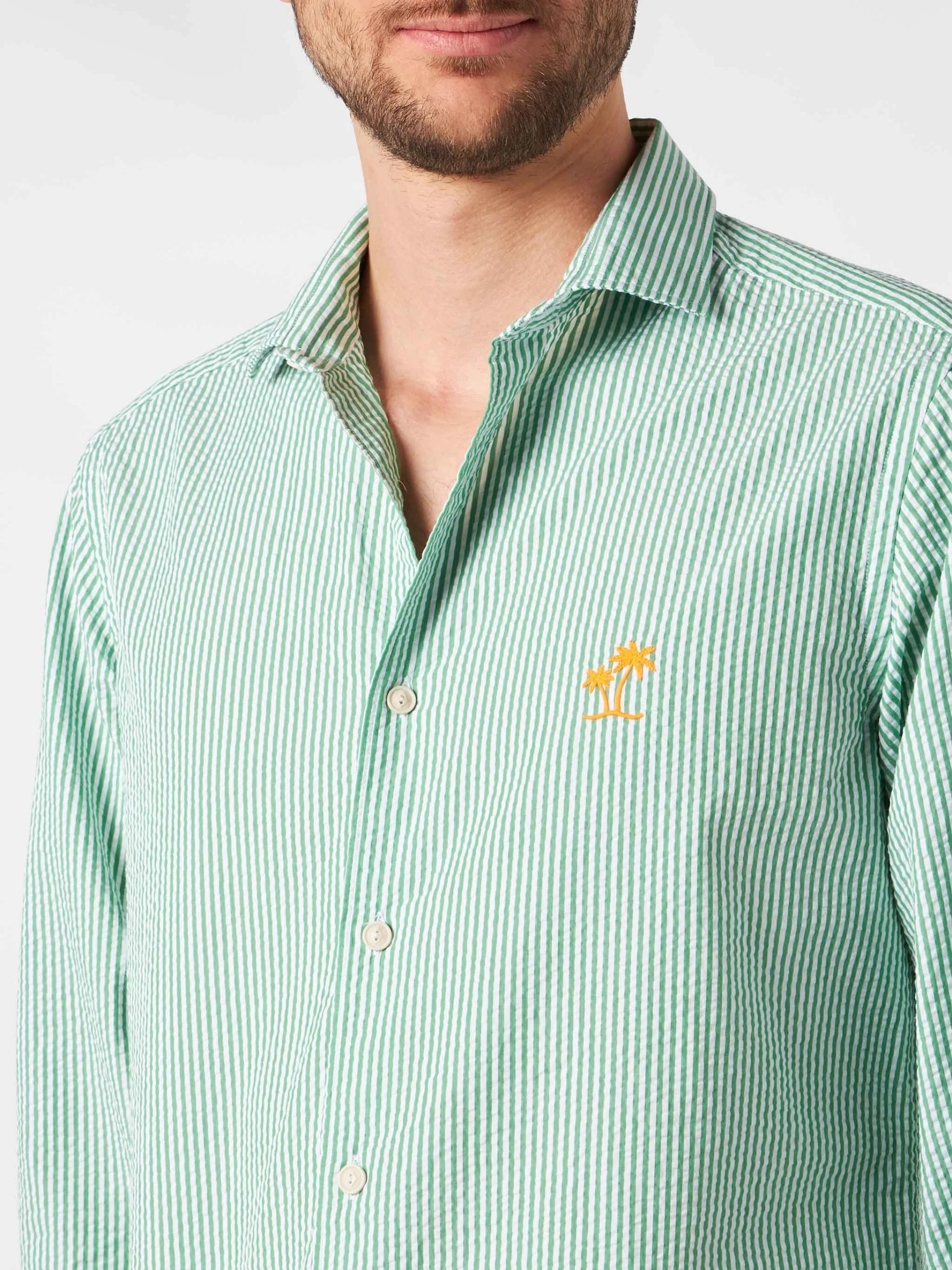 MC2 Saint Barth Man Seersucker Striped Pamplona Shirt - Image 3