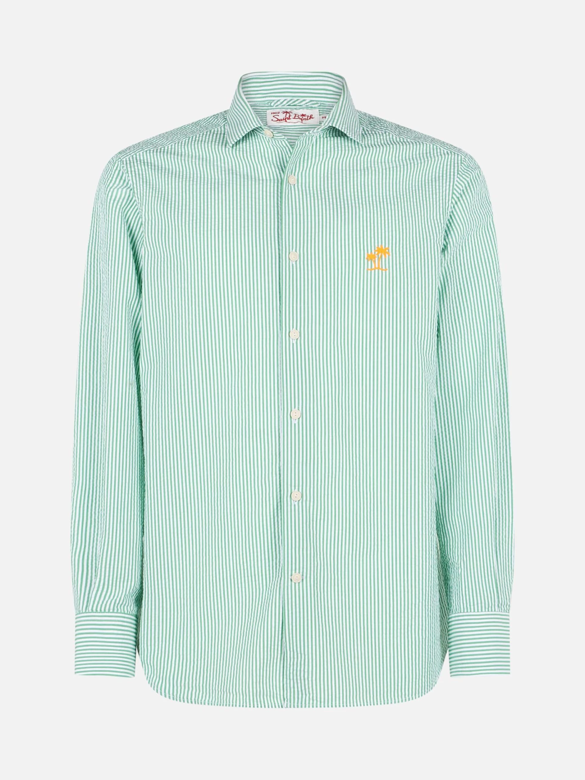 MC2 Saint Barth Man Seersucker Striped Pamplona Shirt - Image 4