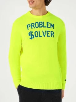 MC2 Saint Barth Man Fluo Yellow Sweater With Print