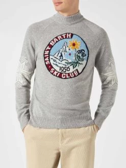MC2 Saint Barth Man Half-turtleneck Grey Sweater With Print