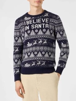 MC2 Saint Barth Man Sweater With I Believe In Santa Lettering