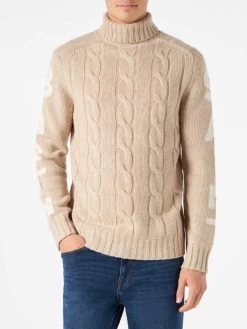 MC2 Saint Barth Man Turtleneck Braided Sweater With Saint Barth Print