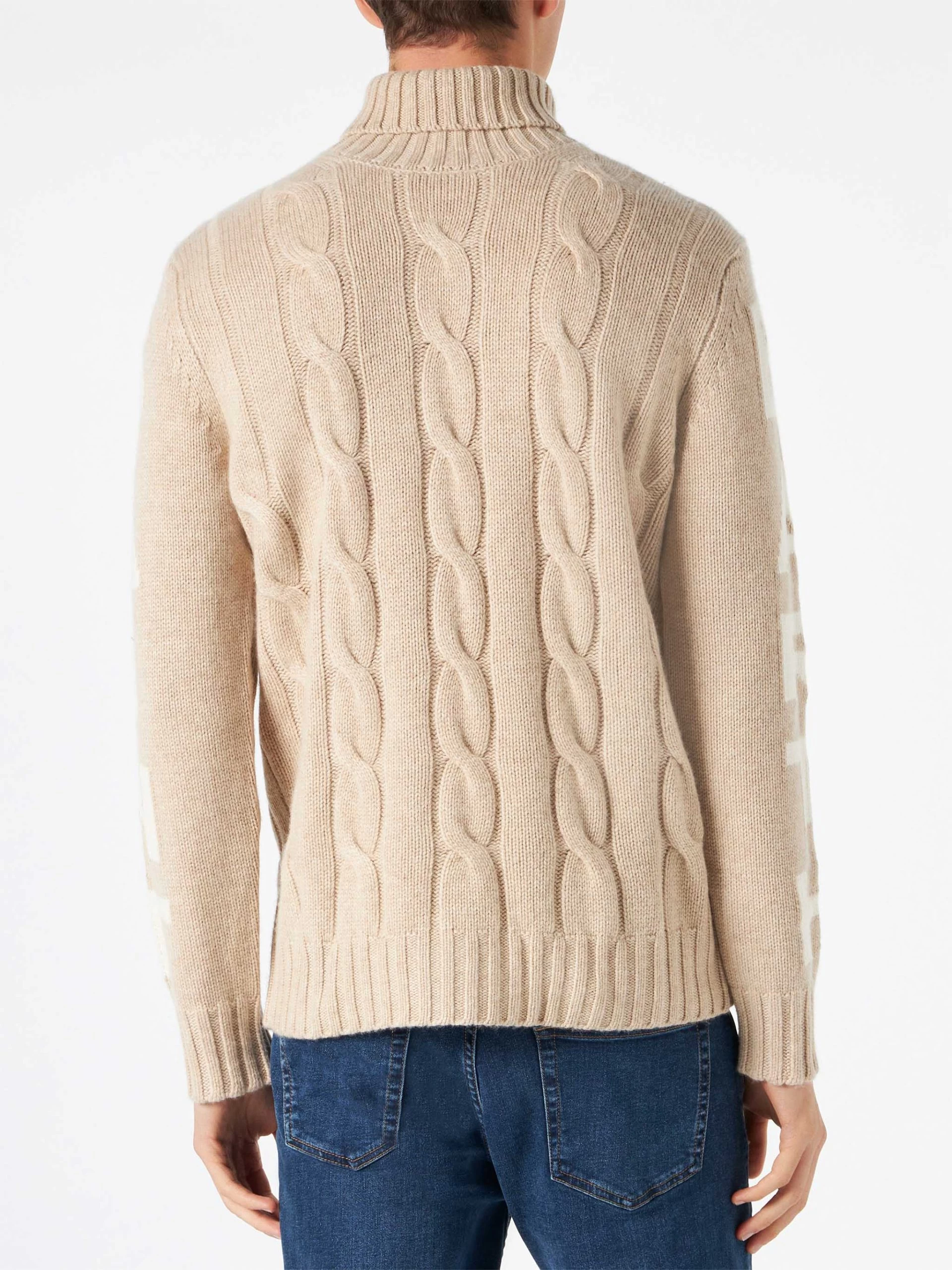 MC2 Saint Barth Man Turtleneck Braided Sweater With Saint Barth Print - Image 3