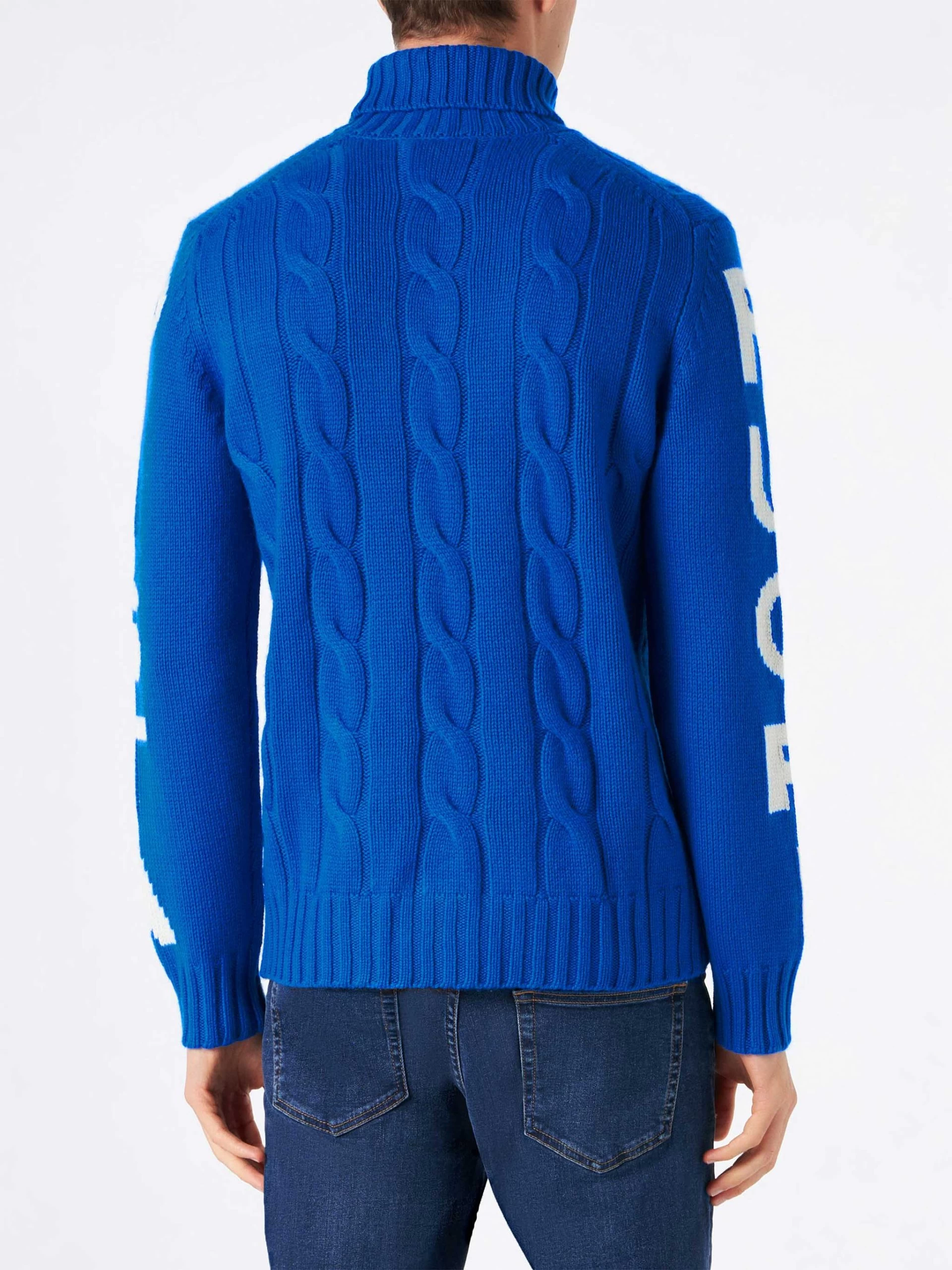 MC2 Saint Barth Man Turtleneck Braided Sweater With Fuori Pista Print - Image 3