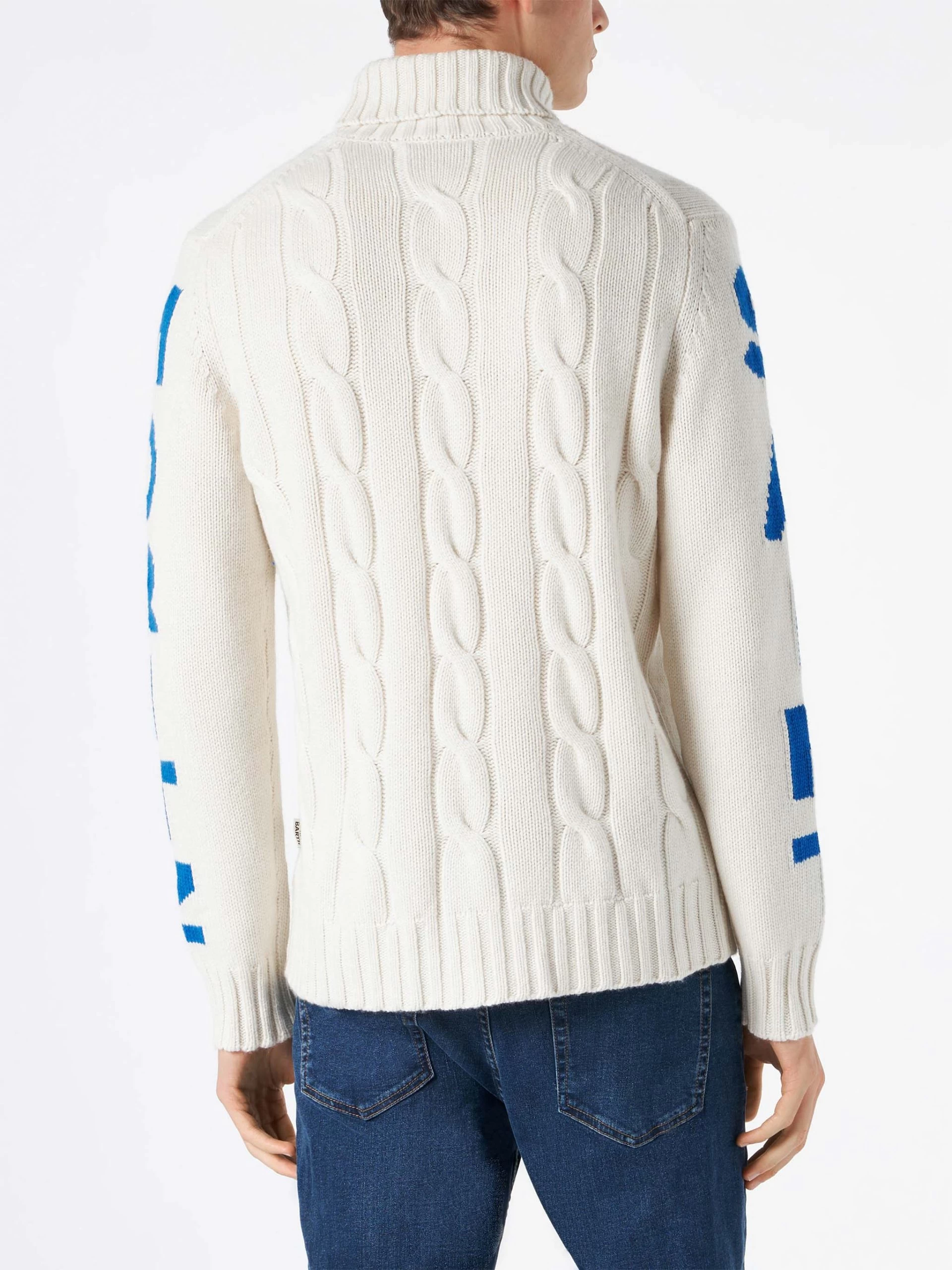 MC2 Saint Barth Man Turtleneck Braided Sweater With Saint Moritz Print - Image 3