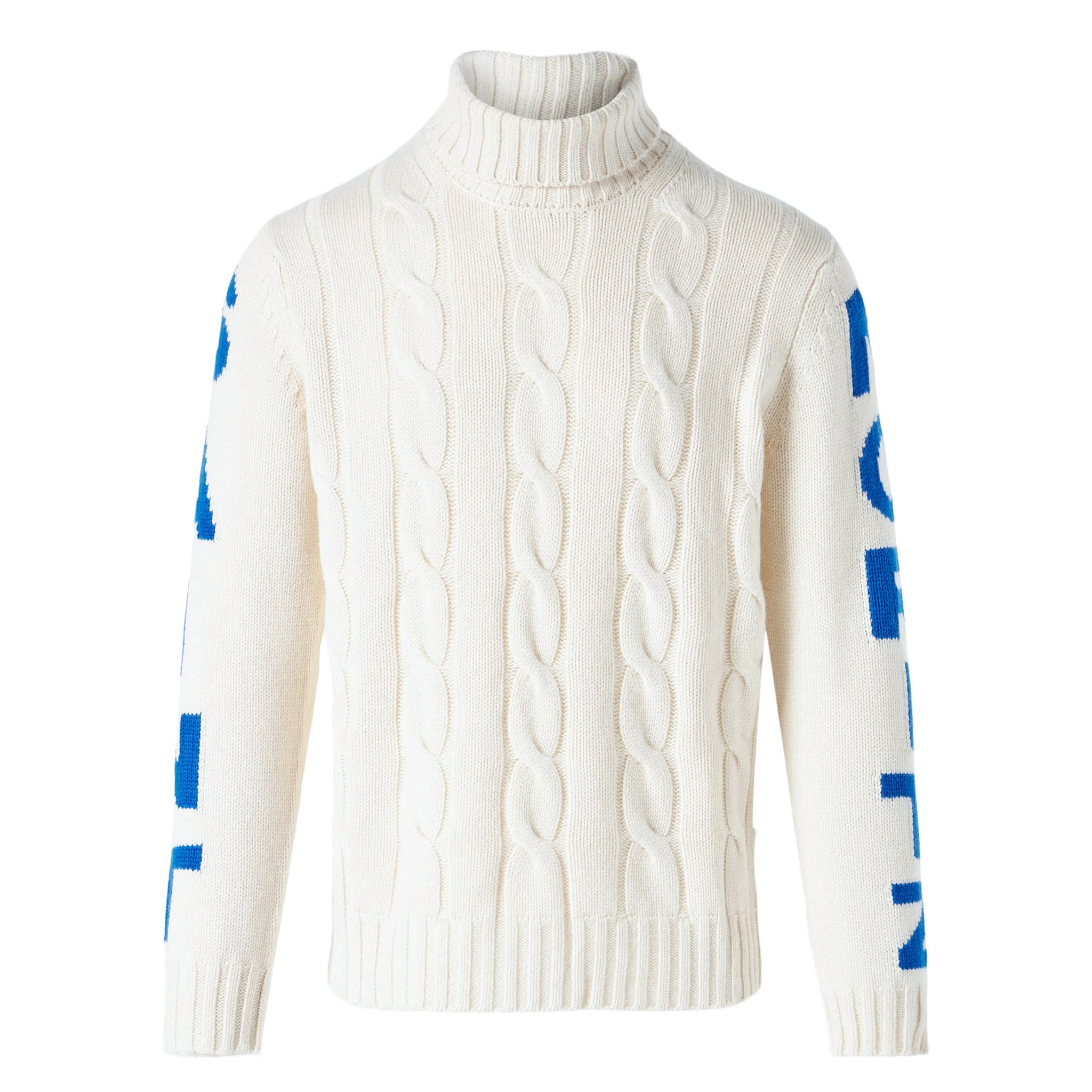 MC2 Saint Barth Man Turtleneck Braided Sweater With Saint Moritz Print - Image 4